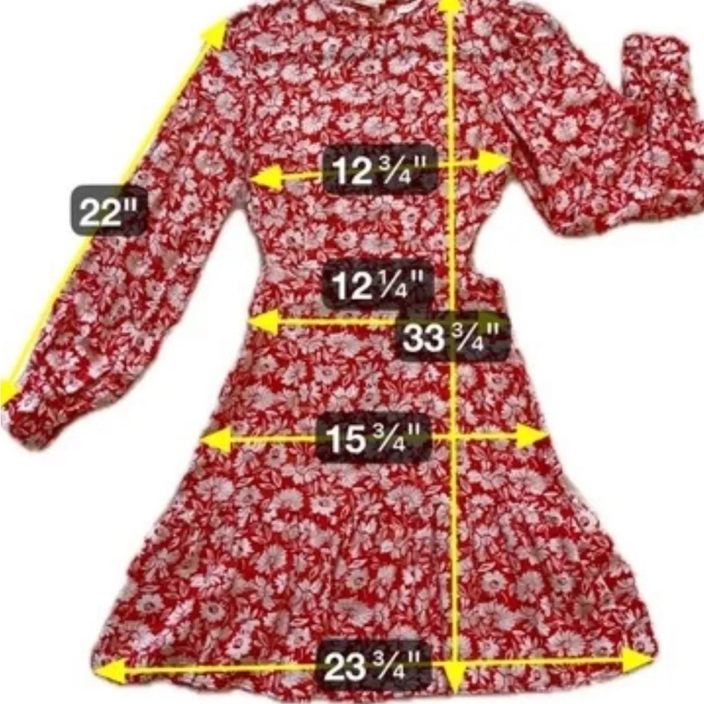 Topshop Red Floral Mini Dress Ruffle Vintage-Style Side Cut Out‎s Fairy Size 2 - Picture 7 of 13
